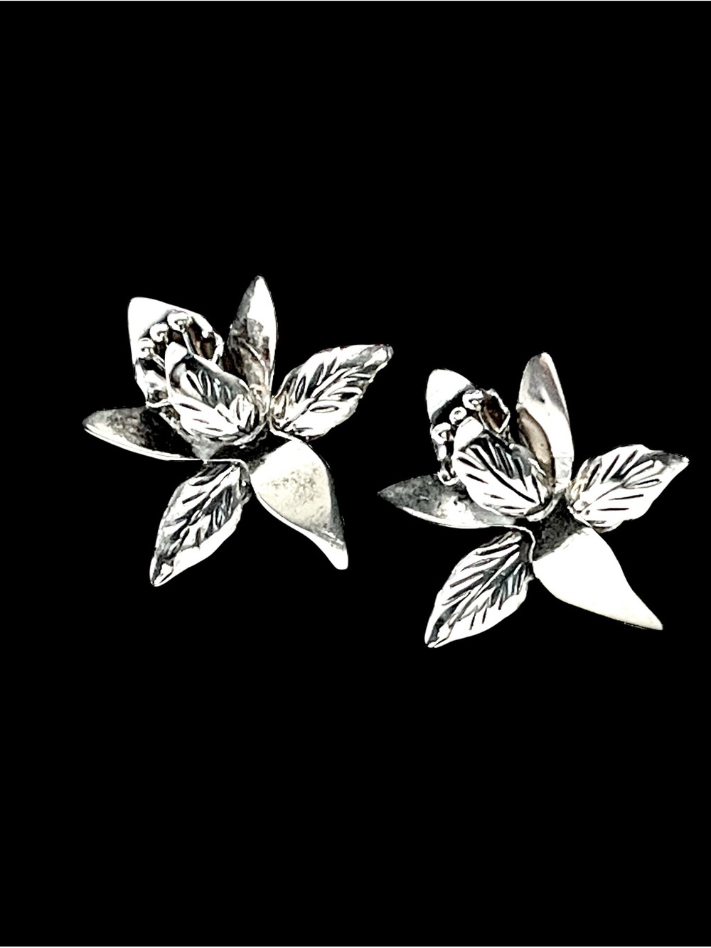 Vintage Taxco Sterling Silver Cymbidium Orchid Earrings SAI Mexico Eagle 3